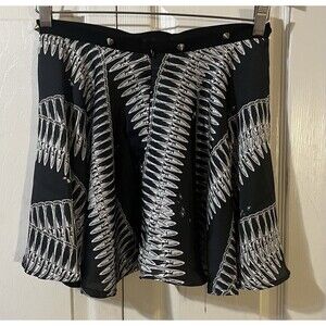 Chandelier Women’s Black/White Lined Mini Skirt Grommet Studs On Waist Size M